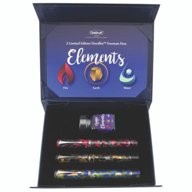 Conklin 3 Pen Gift Set Duraflex Elements w/free 30 ml Elements Blue Ink Flex Nib