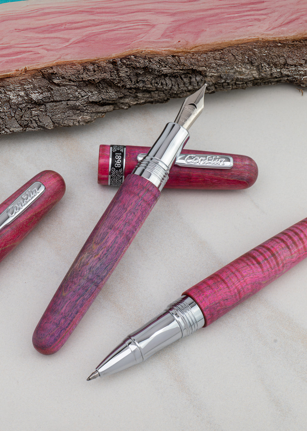 Conklin 1898 Limited Edition Stabilized Wood Matte Purple/Pink Fountain Pen with JoWo Nib