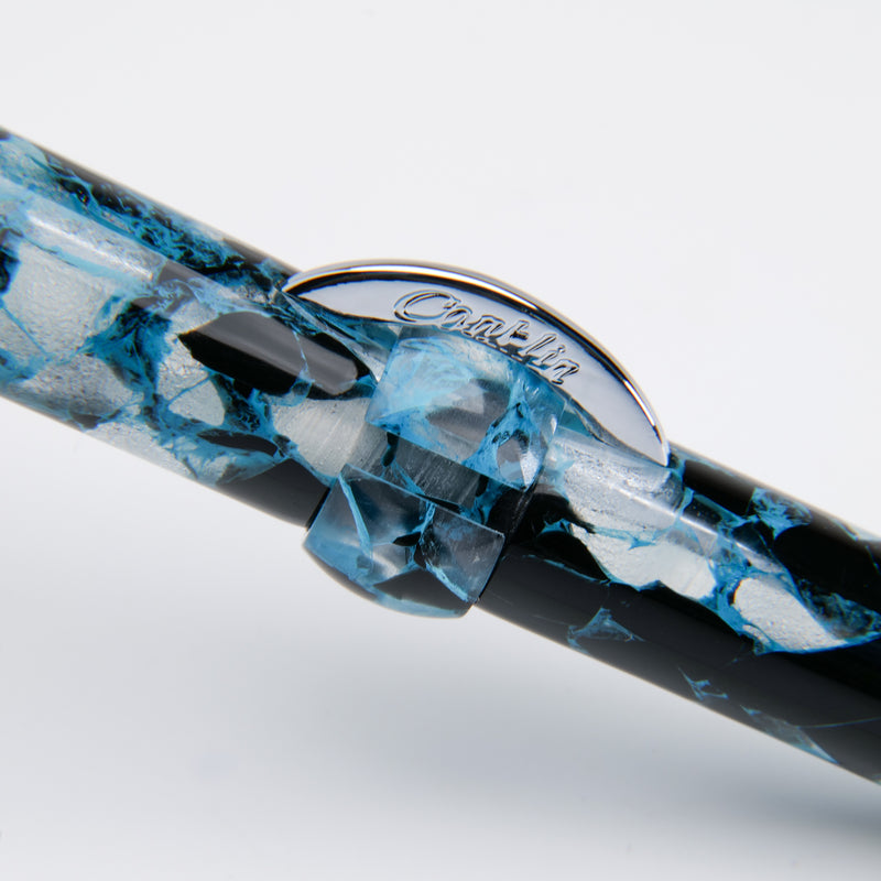 Conklin Mark Twain Crescent Filler Fountain Pen Blue Array w/ Chrome Trim w/JoWo Nib