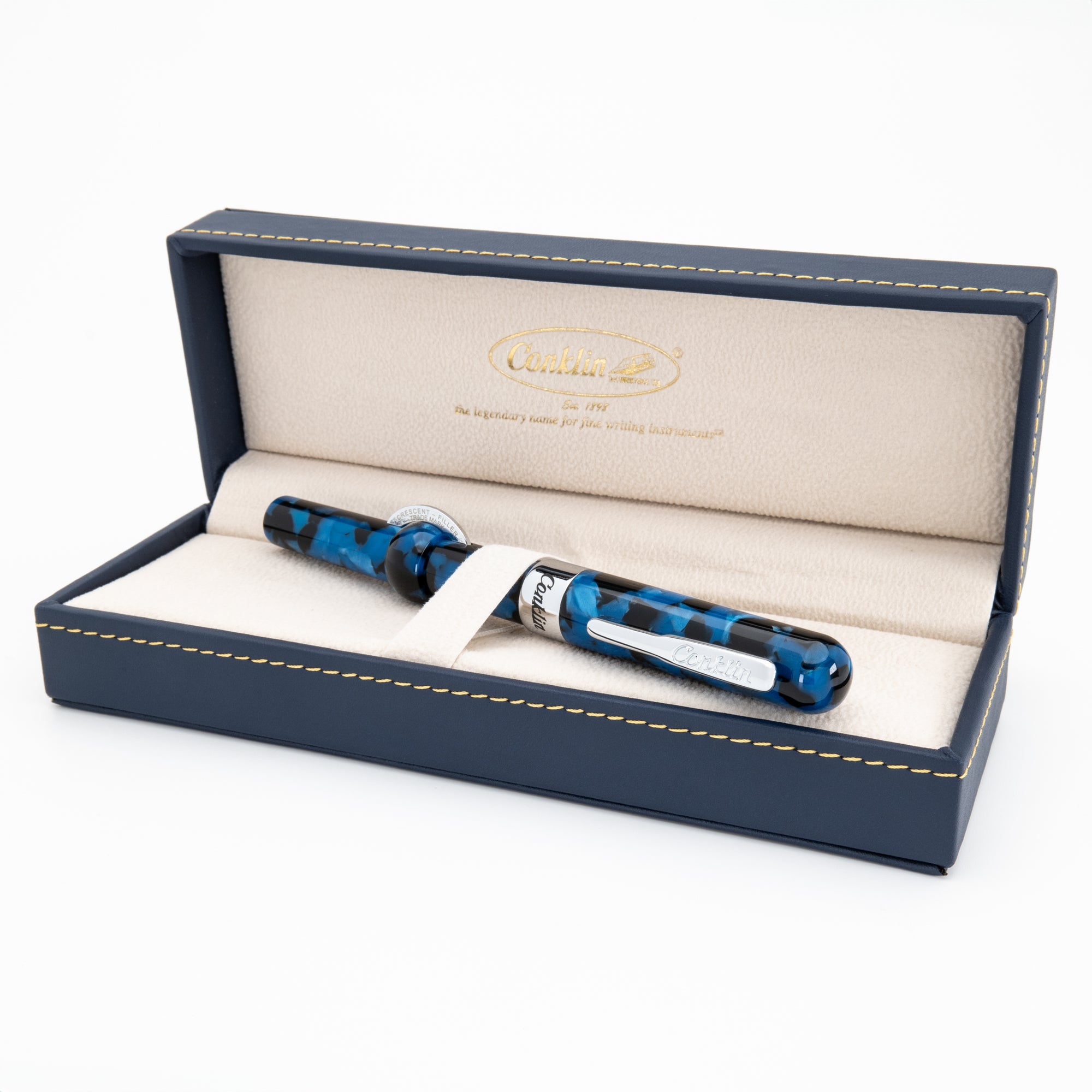 Conklin Mark Twain Crescent Filler Fountain Pen - Vintage Blue chrome trim w/ JoWo Nib (Copy)