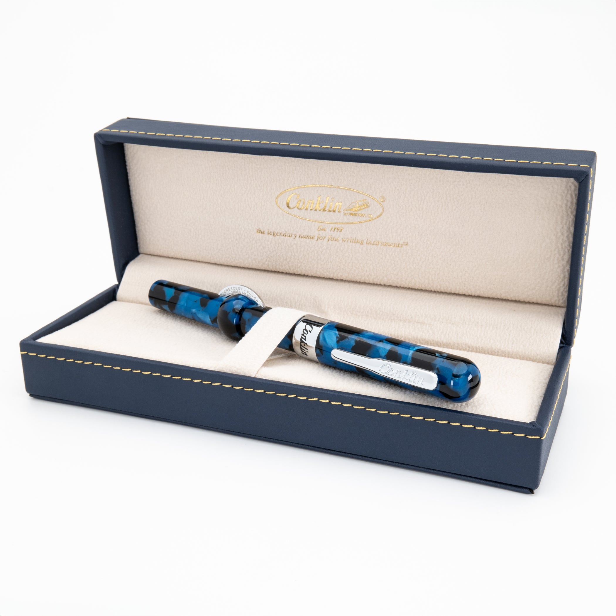 Conklin Mark Twain Crescent Filler Fountain Pen - Vintage Blue chrome trim w/ JoWo Nib (Copy)