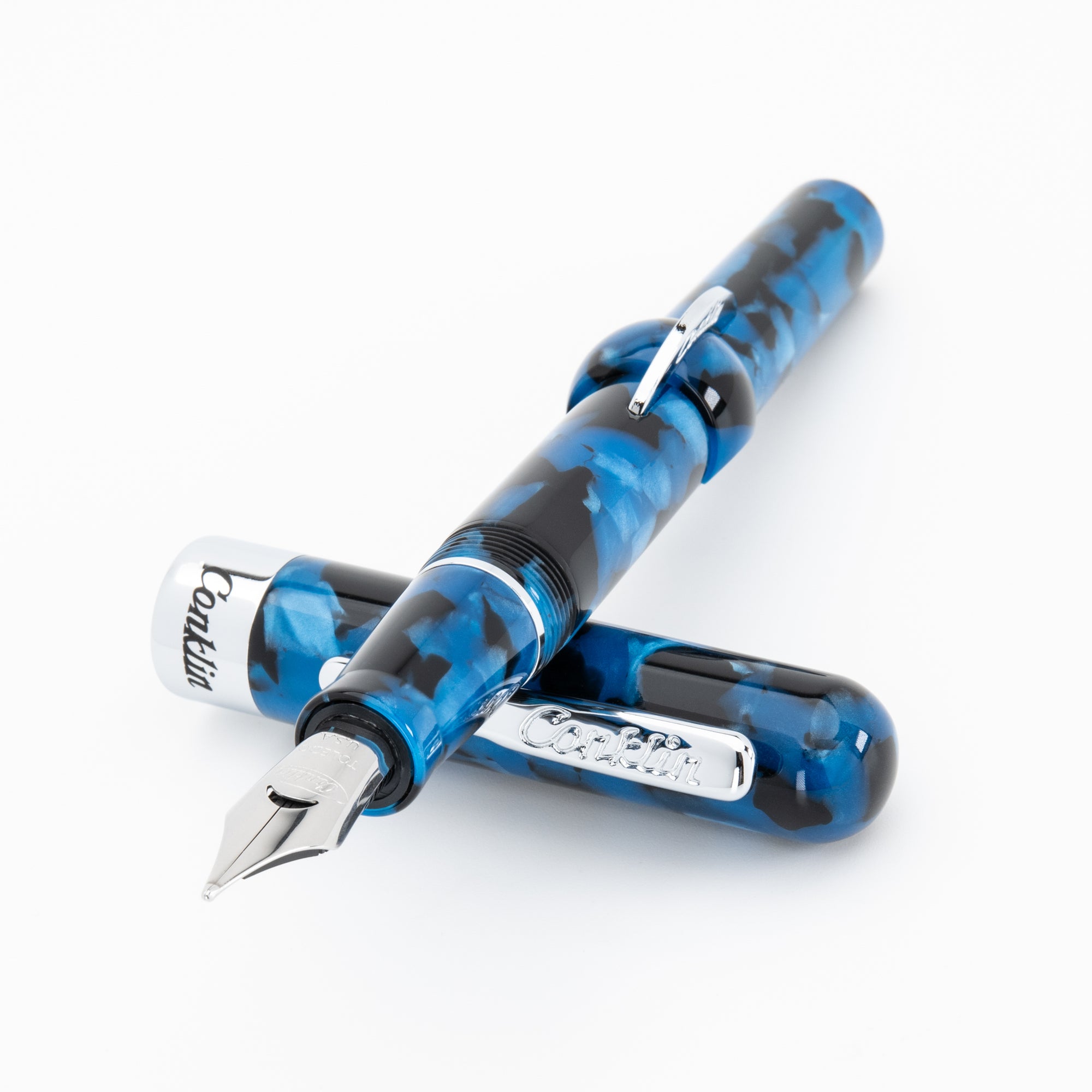 Conklin Mark Twain Crescent Filler Fountain Pen - Vintage Blue chrome trim w/ JoWo Nib (Copy)