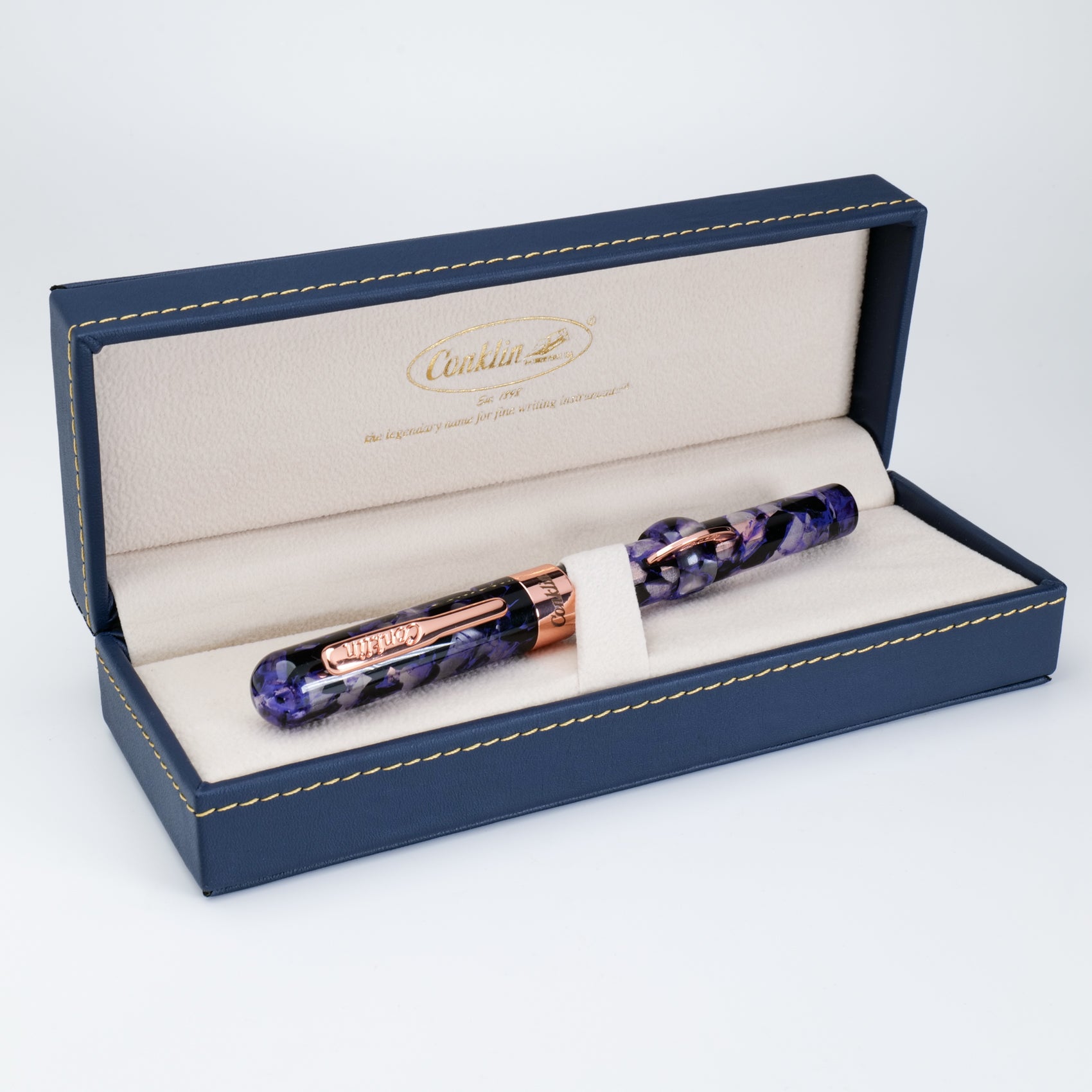 Conklin Mark Twain Crescent Filler Fountain Pen Purple Fusion w/ Rosegold Trim w/JoWo Nib