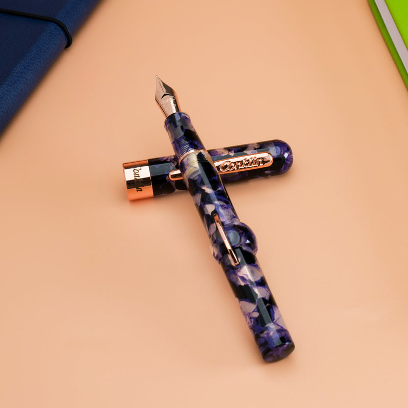 Conklin Mark Twain Crescent Filler Fountain Pen Purple Fusion w/ Rosegold Trim w/JoWo Nib