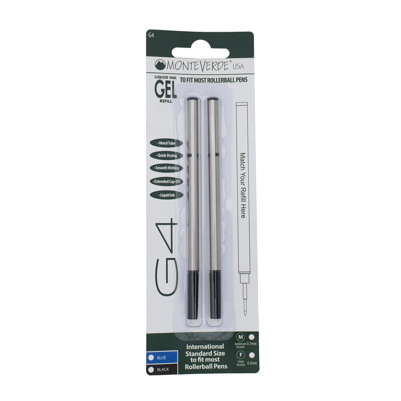 Monteverde USA® Liquid Ink Gel Refill to fit most Rollerball Pens Medium Point 2pk, G43